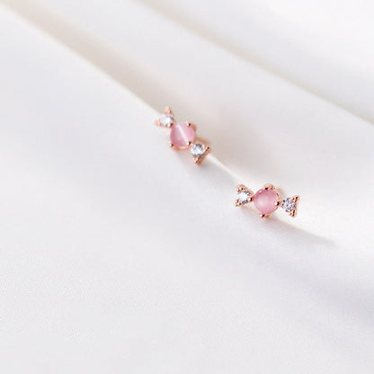 S925 silver forest sweet diamond-studded synthetic pink crystal candy earrings-Jewearrings