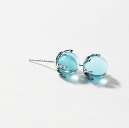 S925 Silver Fresh Blue Geometric Round Ball Stud Earrings For Women-Jewearrings