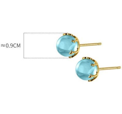 S925 Silver Fresh Blue Geometric Round Ball Stud Earrings For Women-Jewearrings