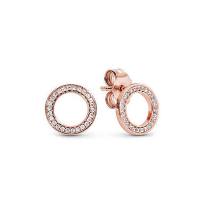 S925 Silver Full Diamond Fan Heart-shaped Rose Gold Crown Earrings-Jewearrings