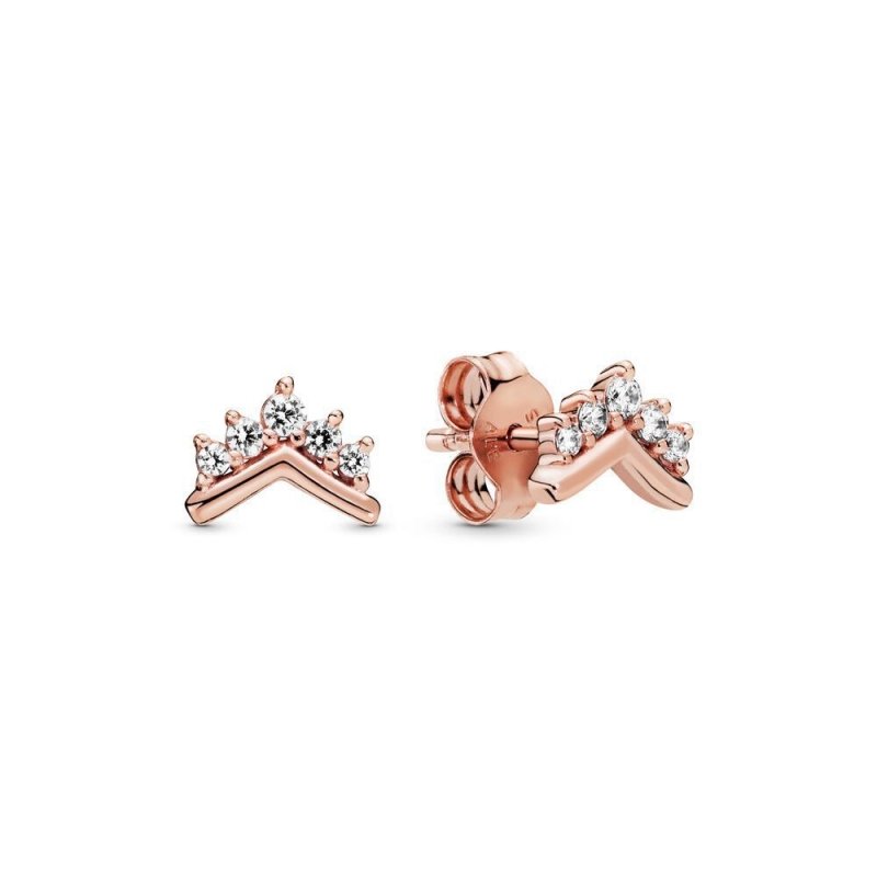 S925 Silver Full Diamond Fan Heart-shaped Rose Gold Crown Earrings-Jewearrings