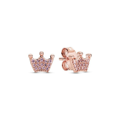 S925 Silver Full Diamond Fan Heart-shaped Rose Gold Crown Earrings-Jewearrings