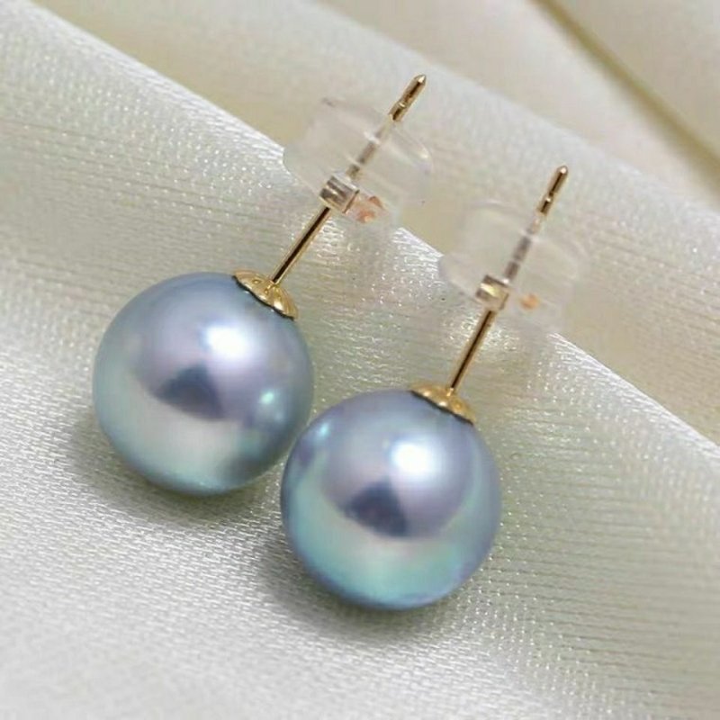 S925 Silver Gray Blue Really Muffle Earrings Sea Pearls Ear Studs-Jewearrings