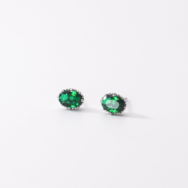 S925 Silver Green Diamond Oval Tori Stud Earrings-Jewearrings