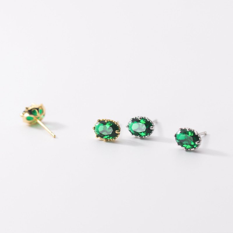 S925 Silver Green Diamond Oval Tori Stud Earrings-Jewearrings