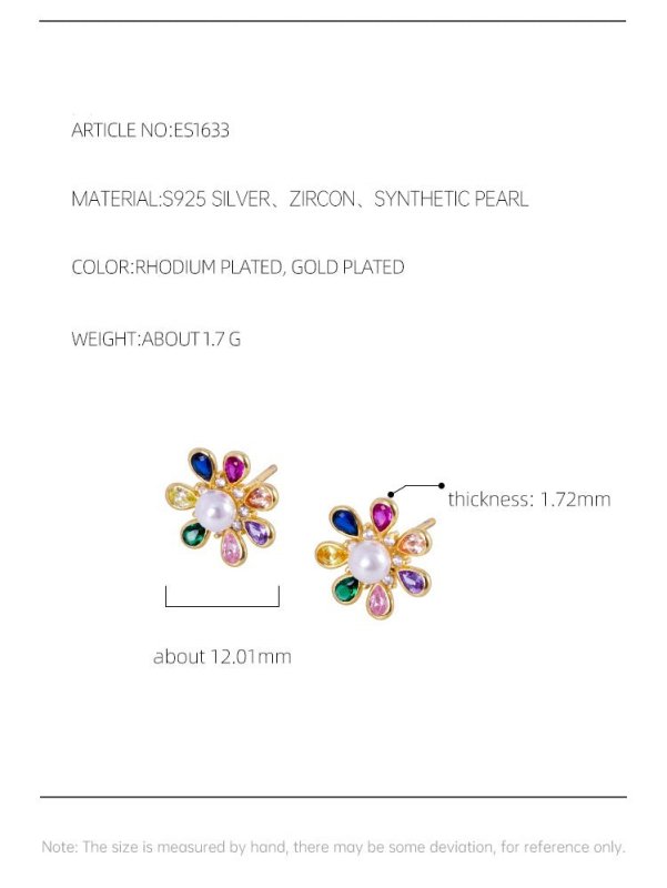 S925 Silver Korean Style Colorful Zircon Flower Stud Earrings Simple Retro-Jewearrings