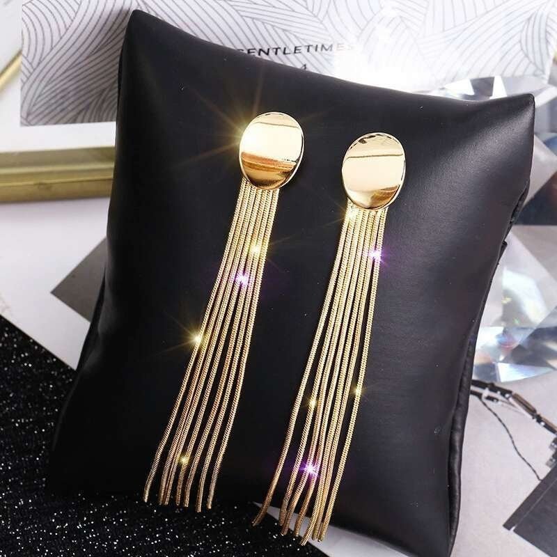 S925 Silver Long Tassel Earrings Fashion Temperament Metal Earrings Ear Jewelry-Jewearrings