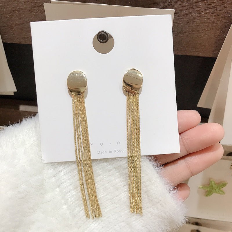 S925 Silver Long Tassel Earrings Fashion Temperament Metal Earrings Ear Jewelry-Jewearrings