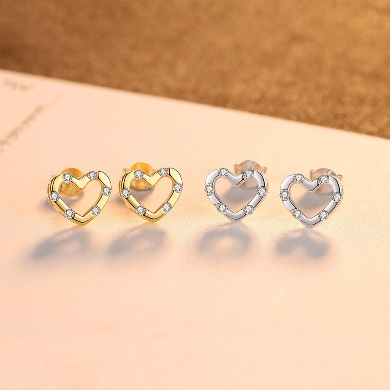 S925 Silver Love Heart Stud Earrings Female Diamond-Jewearrings