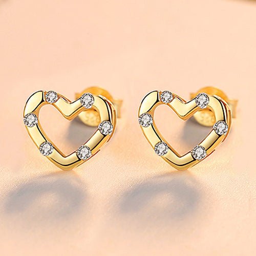 S925 Silver Love Heart Stud Earrings Female Diamond-Jewearrings