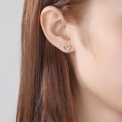 S925 Silver Love Heart Stud Earrings Female Diamond-Jewearrings