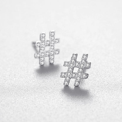 S925 Silver Micro Set Diamond Symbol Stud Earrings-Jewearrings