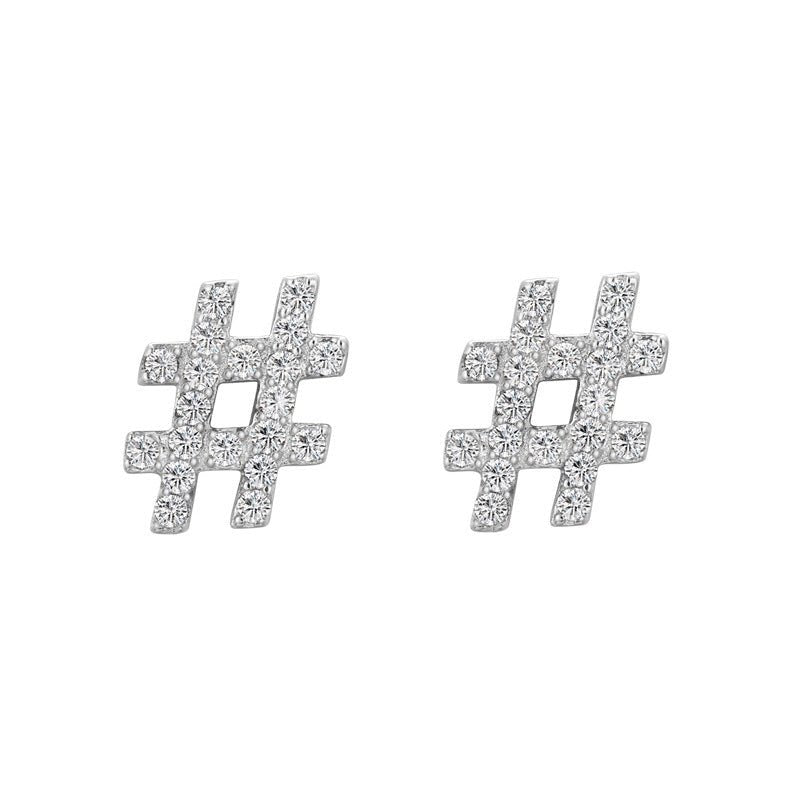 S925 Silver Micro Set Diamond Symbol Stud Earrings-Jewearrings