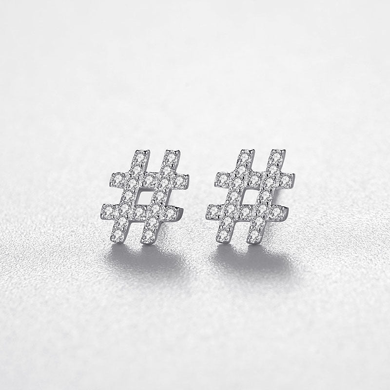 S925 Silver Micro Set Diamond Symbol Stud Earrings-Jewearrings