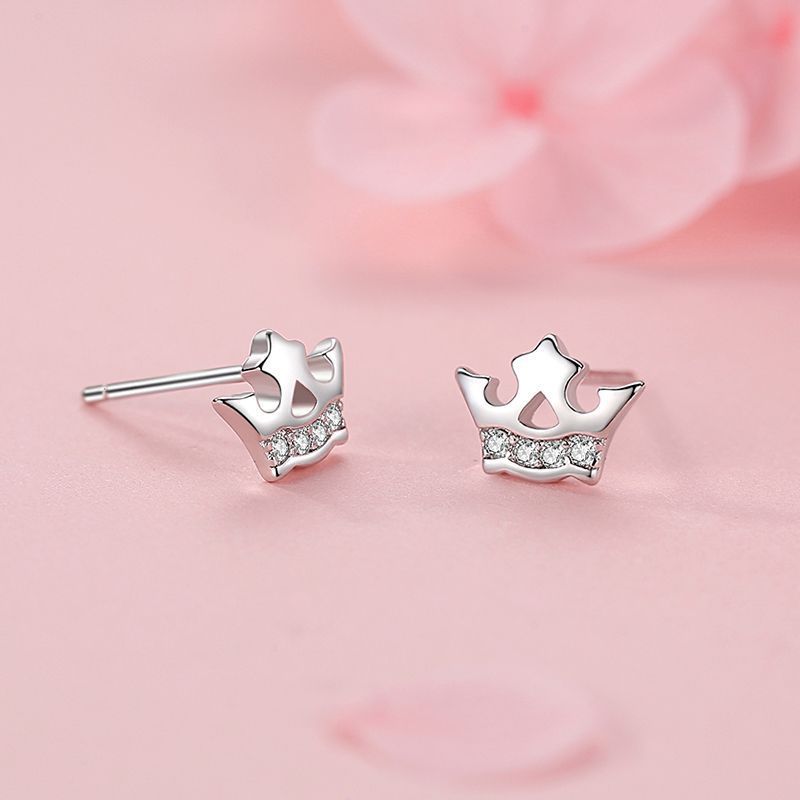 S925 Silver Mini Diamond Crown Stud Earrings-Jewearrings