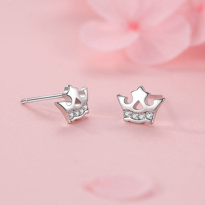 S925 Silver Mini Diamond Crown Stud Earrings-Jewearrings