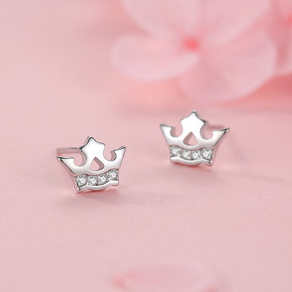 S925 Silver Mini Diamond Crown Stud Earrings-Jewearrings