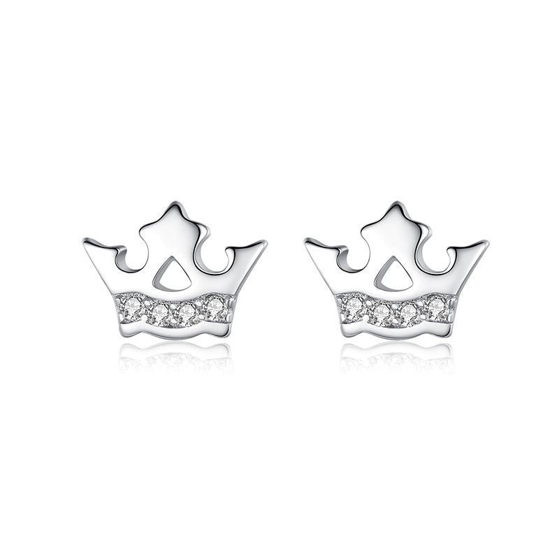 S925 Silver Mini Diamond Crown Stud Earrings-Jewearrings