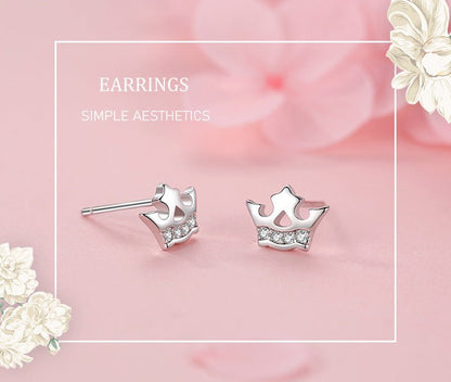 S925 Silver Mini Diamond Crown Stud Earrings-Jewearrings