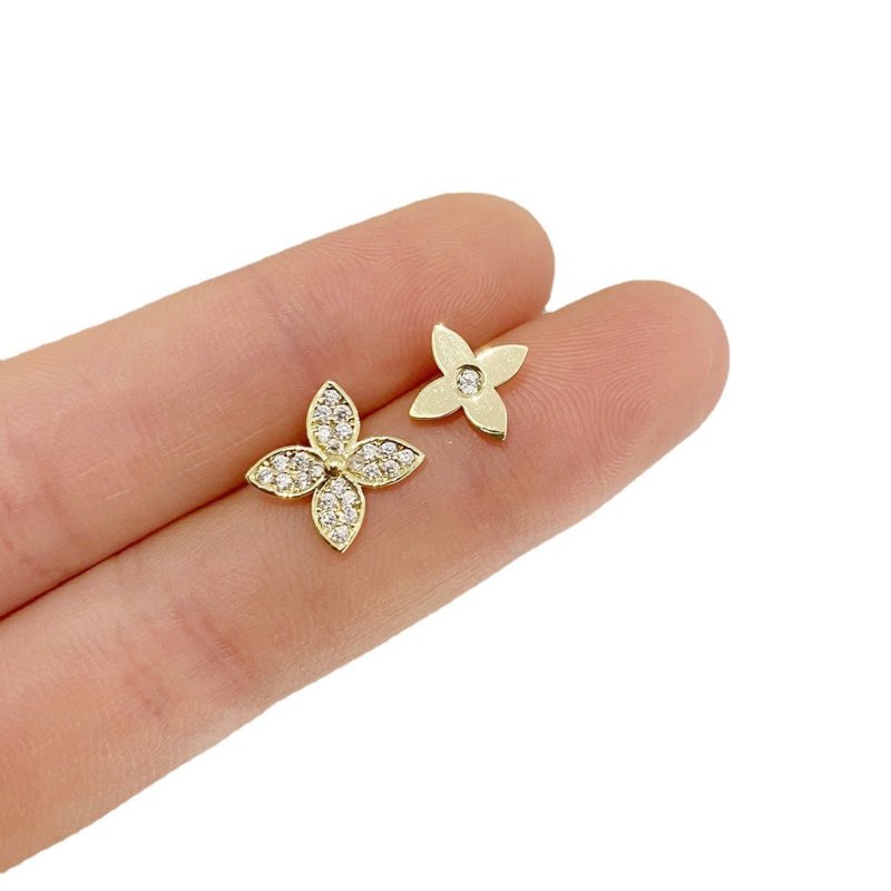 S925 Silver Needle Asymmetric Small Flower Stud Earrings Female Simple Design-Jewearrings