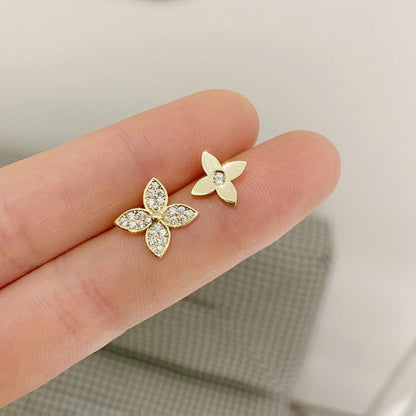 S925 Silver Needle Asymmetric Small Flower Stud Earrings Female Simple Design-Jewearrings