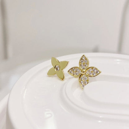 S925 Silver Needle Asymmetric Small Flower Stud Earrings Female Simple Design-Jewearrings