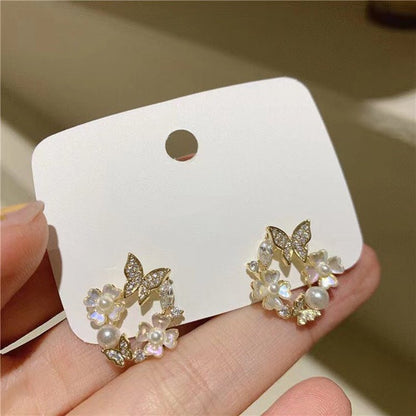 S925 Silver Needle Bee Flower Butterfly Stud Earrings-Jewearrings