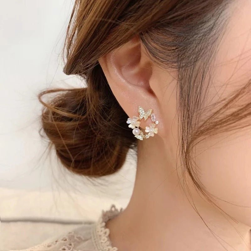 S925 Silver Needle Bee Flower Butterfly Stud Earrings-Jewearrings