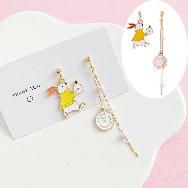 S925 Silver Needle Blue Bow Earrings Cute Sweet Rabbit Asymmetric Earrings Niche Design Sense Earrings Girl-Jewearrings