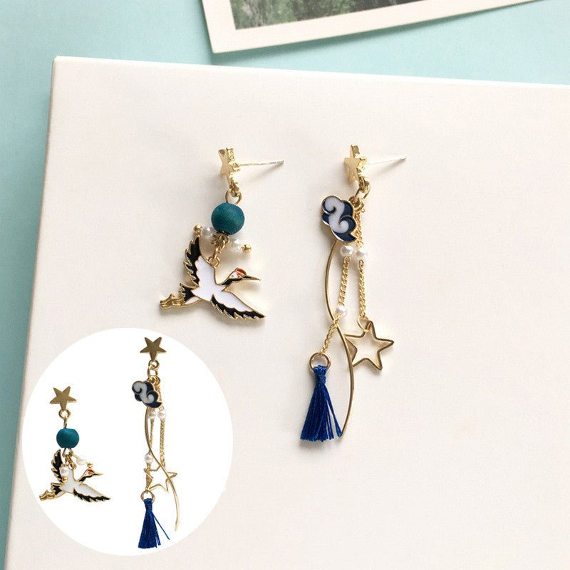 S925 Silver Needle Blue Bow Earrings Cute Sweet Rabbit Asymmetric Earrings Niche Design Sense Earrings Girl-Jewearrings