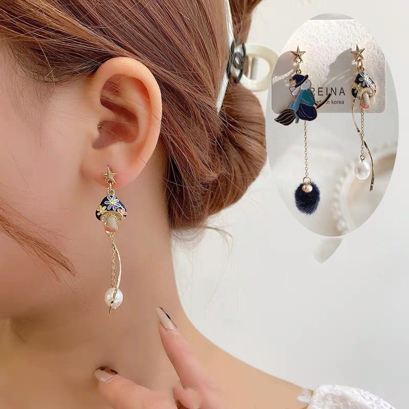 S925 Silver Needle Blue Bow Earrings Cute Sweet Rabbit Asymmetric Earrings Niche Design Sense Earrings Girl-Jewearrings