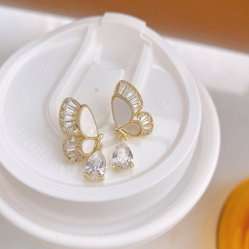 S925 Silver Needle Butterfly Acrylic Zircon Water Drop Earrings-Jewearrings