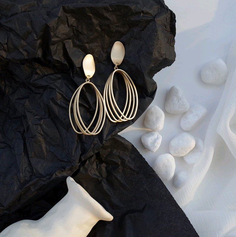 S925 silver needle cold light earrings Europe and the United States long geometric oval earrings simple matte matte earrings female-Jewearrings