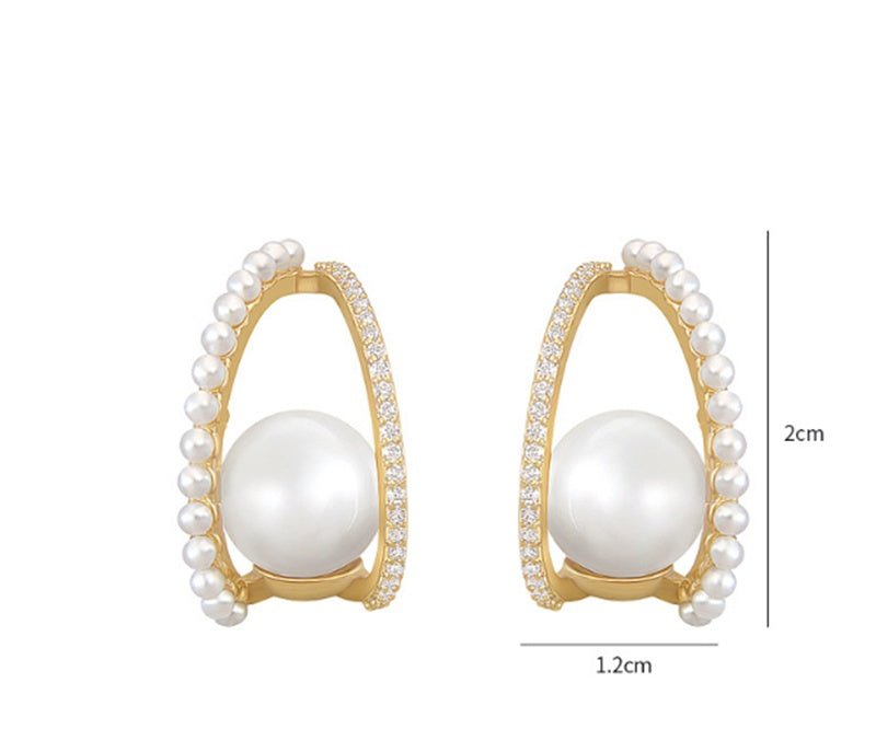 S925 Silver Needle Diamond Pearl C-shaped Stud Earrings-Jewearrings