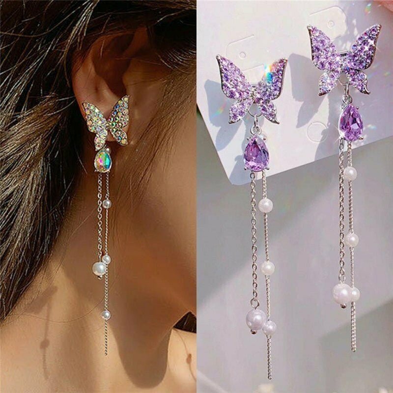 S925 Silver Needle Fashion Long Fringed Rhinestone Earrings-Jewearrings