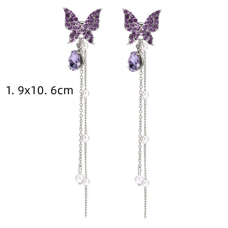 S925 Silver Needle Fashion Long Fringed Rhinestone Earrings-Jewearrings