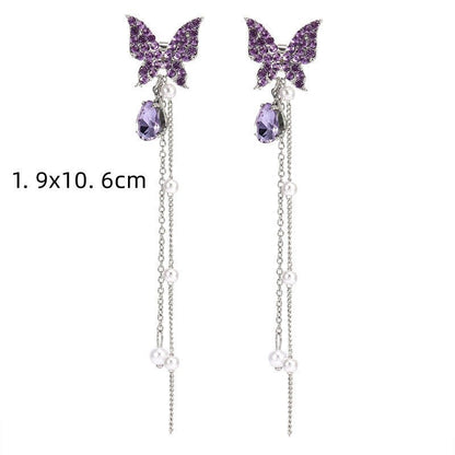 S925 Silver Needle Fashion Long Fringed Rhinestone Earrings-Jewearrings