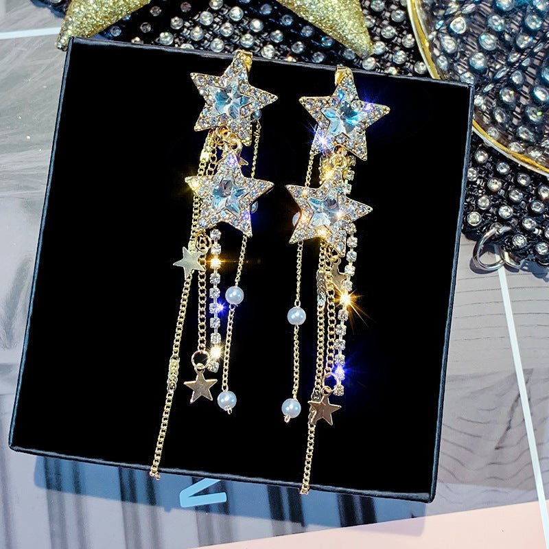 S925 Silver Needle Fashion Long Fringed Rhinestone Earrings-Jewearrings