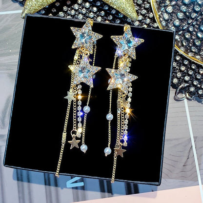 S925 Silver Needle Fashion Long Fringed Rhinestone Earrings-Jewearrings