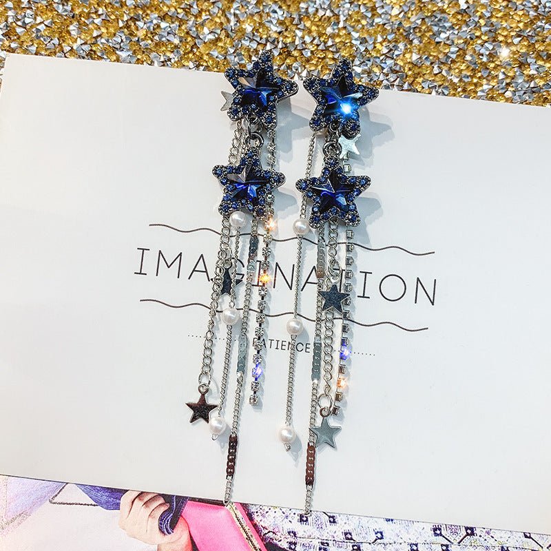 S925 Silver Needle Fashion Long Fringed Rhinestone Earrings-Jewearrings