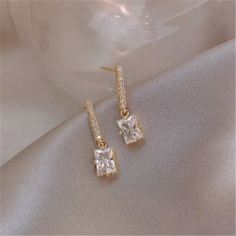 S925 Silver Needle Flashing Diamond Geometric Long Earrings-Jewearrings