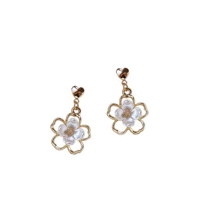 S925 Silver Needle French Symphony Hollow Shell Flower Earrings Fresh Petal Earrings-Jewearrings