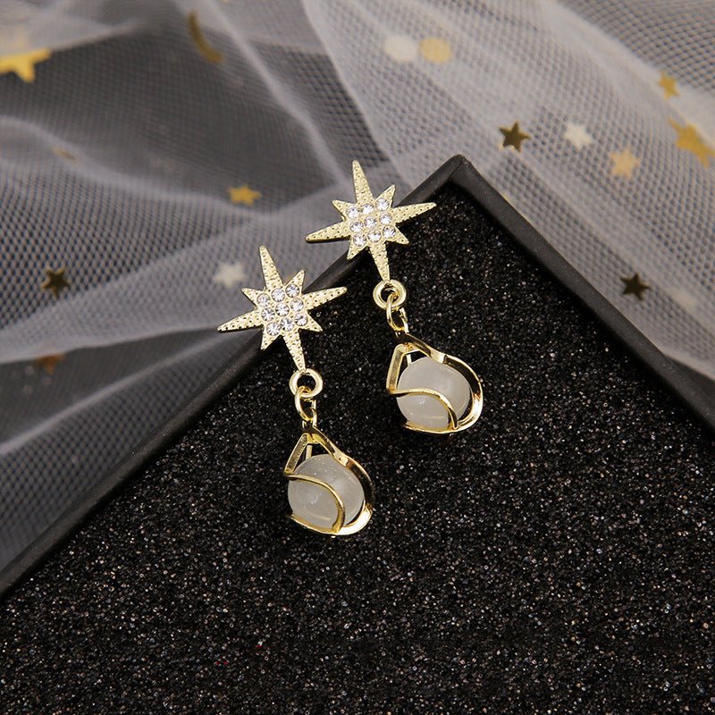 S925 Silver Needle Geometric Opal Temperament Diamond Earrings Simple-Jewearrings