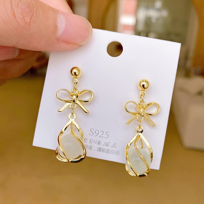 S925 Silver Needle Geometric Opal Temperament Diamond Earrings Simple-Jewearrings