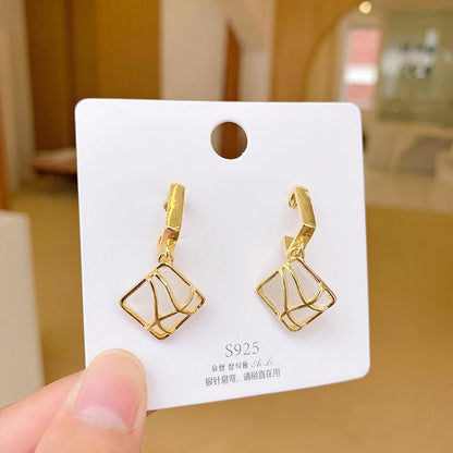 S925 Silver Needle Geometric Opal Temperament Diamond Earrings Simple-Jewearrings