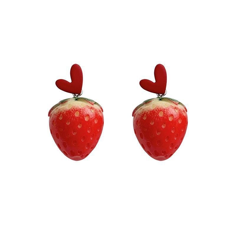 S925 Silver Needle Korea Cute Small Fresh Love Big Strawberry Earrings Net Red Trendy Girl Simple Fairy Earrings-Jewearrings