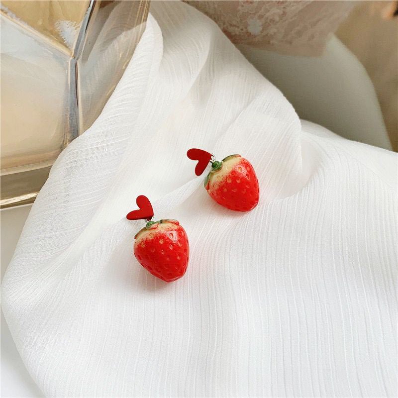 S925 Silver Needle Korea Cute Small Fresh Love Big Strawberry Earrings Net Red Trendy Girl Simple Fairy Earrings-Jewearrings