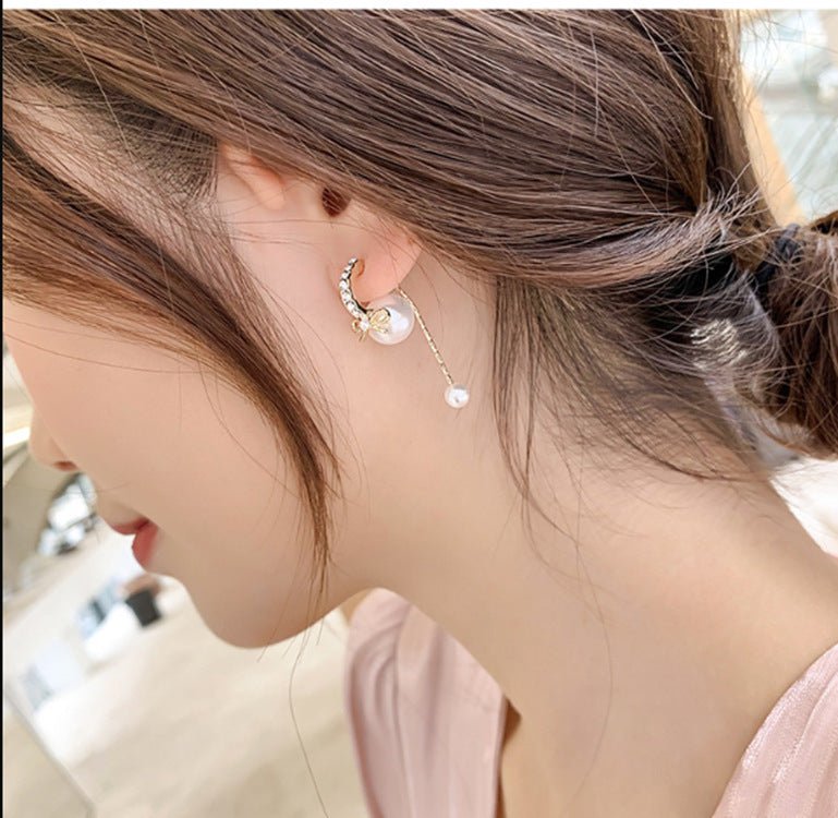 S925 Silver Needle Korean Version Of A Small One With Two Bows And Pearl Earrings Female Long Temperament Tassel Earrings-Jewearrings