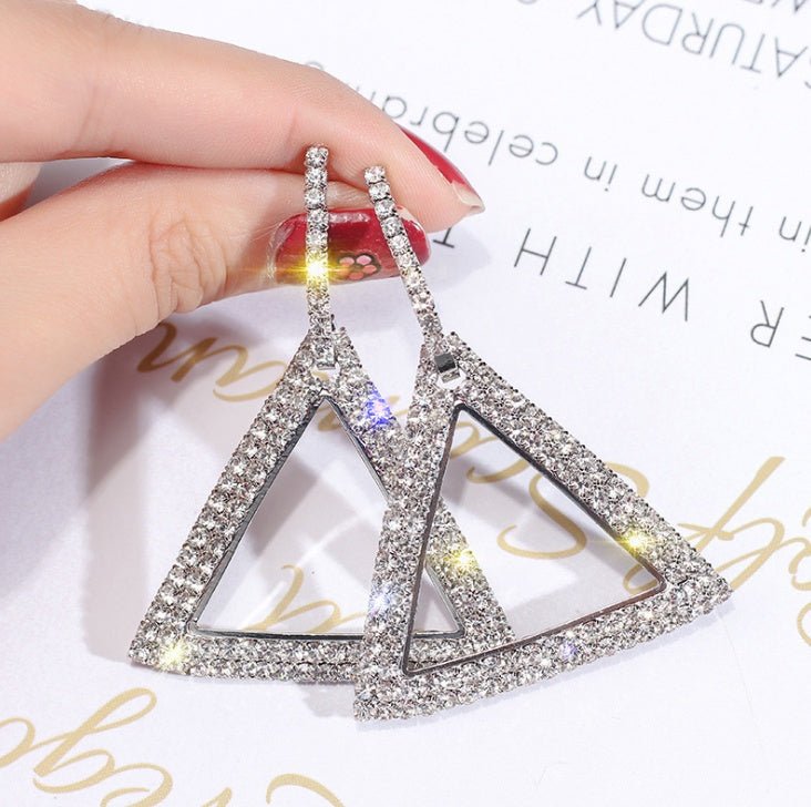 S925 silver needle Korean version of the new fashion with diamond earrings women's diamond geometry circle earrings Europe and the United States simple earrings-Jewearrings