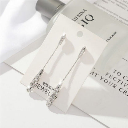 S925 Silver Needle Long Temperament Fashion Water Drop Diamond Earrings-Jewearrings